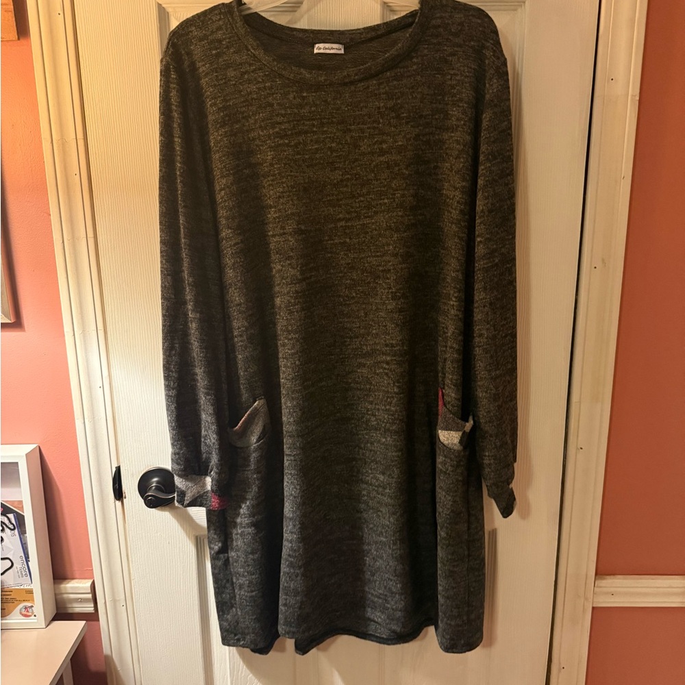 (SALE $10) Gray Long Sleeve super soft dress with Pockets, 2xl